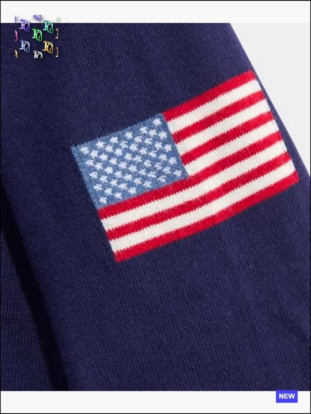Americana Quarter-Zip Cashmere Cotton Sweater Preppy Flag Sleeve Navy